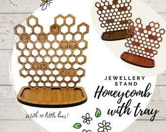 Honeycomb and Tray Jewelry Stand - Jewellery Stand -  Jewelry display - Earring holder  - Wooden Anniversary gift - Woman's gift