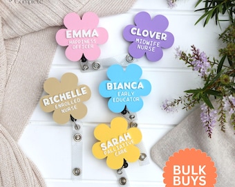 Personalised Colour Flower Name Badge or Reel 3D - Nurse - Vet - Dentist - Teacher - Midwife - Educator - Doctor - Magnet - Pin