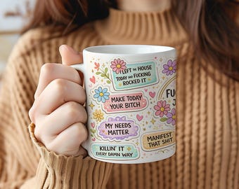 I Am Perfect Just The Way I Am Affirmation Ceramic Mug - Self-Love Coffee Cup with Flowers & Hearts