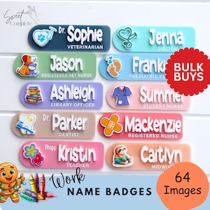 Personalised Work Icon Name Badge - Colourful tags, Nurse, Veterinary, Dentist, Teacher, Doctor