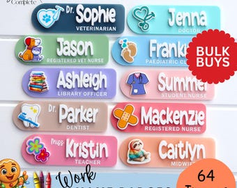 Personalised Work Icon Name Badge - Colourful tags, Nurse, Veterinary, Dentist, Teacher, Doctor