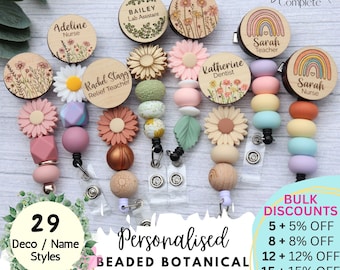 Beaded Daisy Badge Reel - Retractable Badge Reel - Teacher Gift - Nurse ID Badge - Personalised Gift