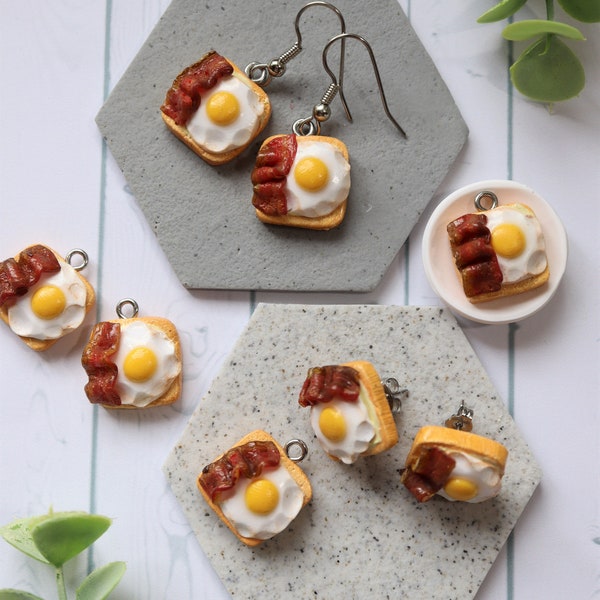 Bacon and eggs earrings - Breakfast earrings - Toast earrings - Egg earrings - Bacon earrings - Dangle earrings - Stud earrings