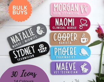 Personalised Name Badge with symbol - work icon - Nurse - Vet - Dentist - Teacher - Midwife - Educator - Doctor - Magnet - Pin