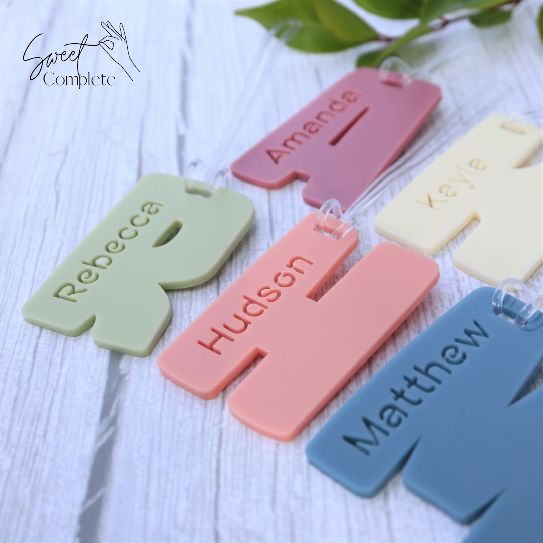 Personalised Letter Name Bag Tag Blocky Letter Bag Tag School Bag Tag