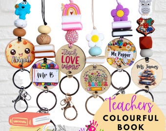 Book Crayon Teacher Personalised Lanyard - Daisy Lanyard - Cookie Lanyard - Quote Lanyard - Teacher Lanyard - Personalised gift