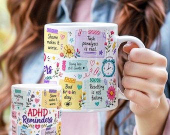 ADHD Affirmation Ceramic Mug – Different Still Counts Reminder Coffee Cup – Colorful Sticky Note Design Gift