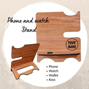 Personalised Phone and Watch Stand - Docking Stand - Men's Gift - Woman's Gift - Docking Station - Wooden Anniversary gift