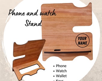 Personalised Phone and Watch Stand - Docking Stand - Men&#39;s Gift - Woman&#39;s Gift - Docking Station - Wooden Anniversary gift