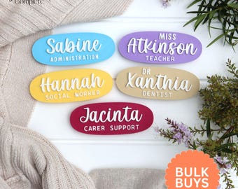 Personalised Colour Oval Name Badge 3D - Nurse - Vet - Dentist - Teacher - Midwife - Educator - Doctor - Magnet - Pin
