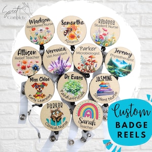 Carrete de credencial personalizado botánico - Credencial de enfermera - Carrete de credencial retráctil de enfermera - Carrete de credencial de enseñanza - Carrete de credencial de salud