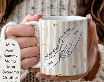 Personalised Mum Beige Meadow Mug – Holder of Hands, Calmer of Chaos