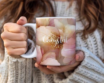 Rose Gold Marble Mug | Custom Name Cup | Personalized Mug | Coffee Tea Cup Gift For Her