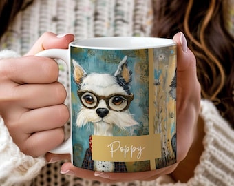 Whimsical Dogs Personalized Ceramic Mug - Cute Dog Lover Gift, 11oz Colored Rim Coffee Cup