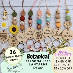 Botanical Sunflower Flower Lanyards - Daisy Lanyard - Autumn Lanyard - Teachers Lanyard - Personalised gift