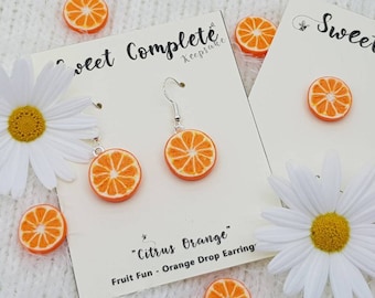 Orange Earrings, Citrus Slice, Orange Hair Clips, dangle or stud earrings