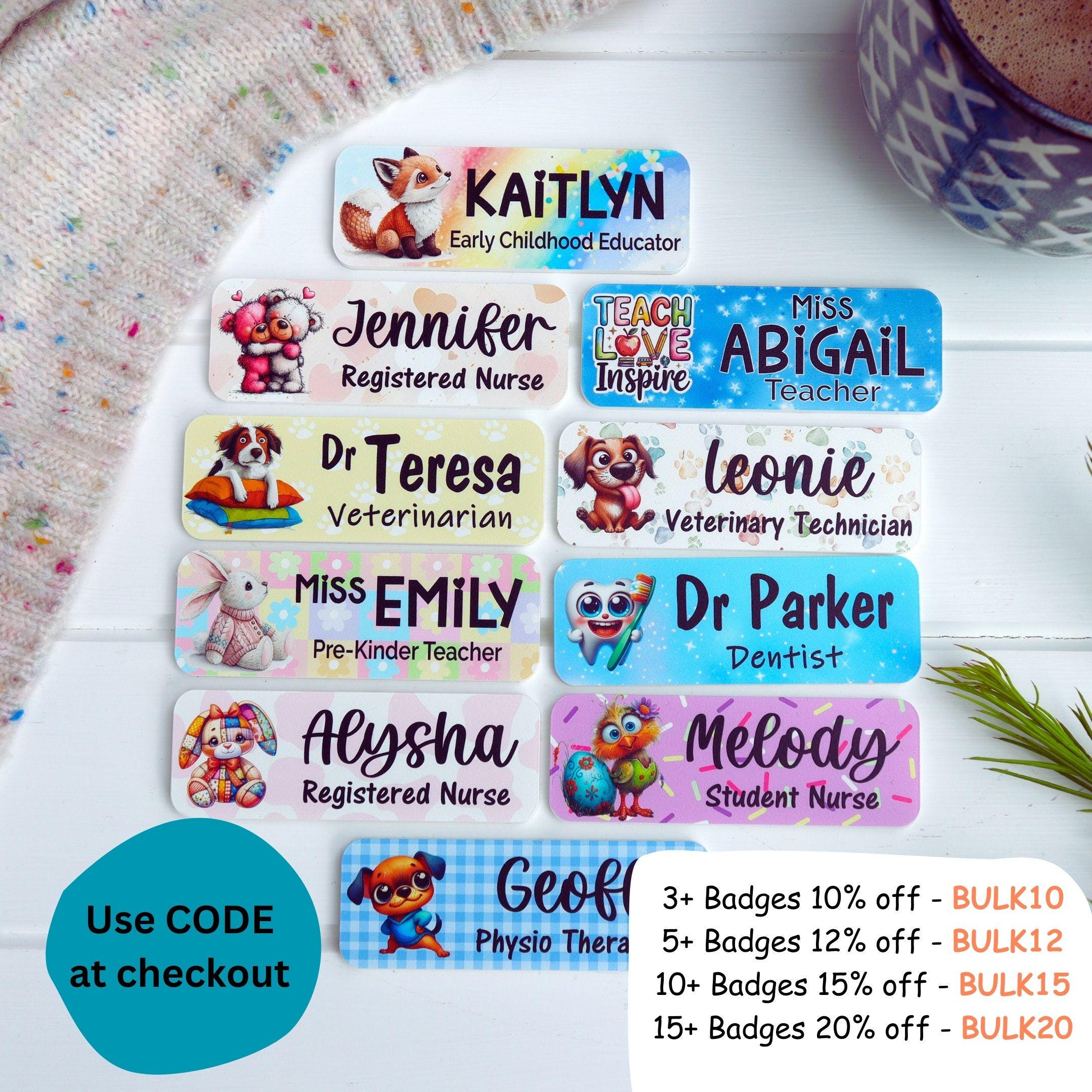 Work Name Tags Personalized Work Name Badge - Colorful Name Tags, Pin or Magnetic - Etsy