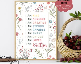 Winter Berries Botanical Affirmation Wall Art - Personalized Daisy Decor, Motivational Floral Name Print for Girls and Teens - Gift for her