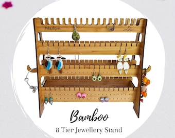 Jewelry 8 Tier Stand - Jewellery display - Earring holder - Ring holder - Wooden Anniversary gift - Woman's gift