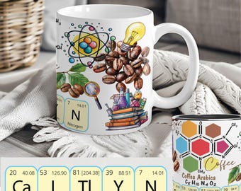 Personalized Chemistry Coffee Mug – Periodic Table Name, Science Formula & Laboratory Design, 11oz Ceramic Gift for Scientists
