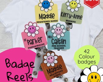 Smiley Daisy Custom Badge Reel - Smiley Face Badge Reel - Flower Badge Reel - Nurse Name Badge Reel -