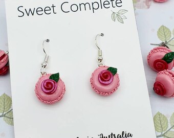 Sweet Rose Macaroon - Rose earrings - Rose dangles - Rose Studs - Macaroon earrings