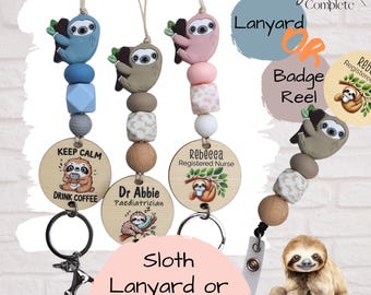 Sloth Personalised Lanyard - Sloth Badge Reel - Teachers Lanyard - Nurse Lanyard - Teacher Gift - Personalised gift