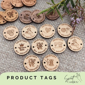 Custom Product Label Tags - Wooden buttons - Personalised Craft tags - Sewing Labels - Knitting Tags - Crochet Tags