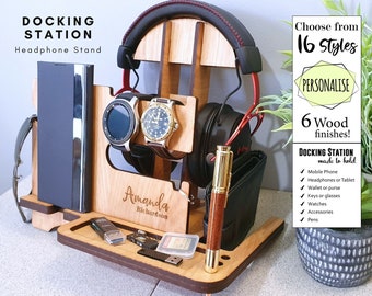 Personalised Headphone Docking Station - Phone Stand - Headphone Stand - Men's gift - Dad's Gift - Father's Day - Phone Holder