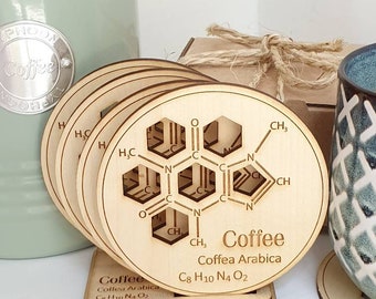 Science Coffee Coasters - Coffee Lovers - Coffee Gift - Coffee Molecule - Serious Coffee Drinkers - Chemistry gift