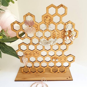 Honeycomb Earring Stand - Jewellery Stand -  Jewelry display - Earring holder  - Wooden Anniversary gift - Womans gift