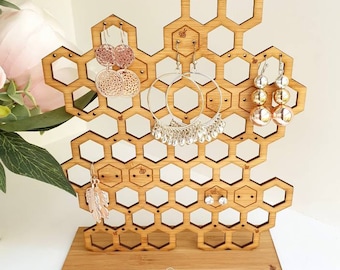 Honeycomb Earring Stand - Jewellery Stand -  Jewelry display - Earring holder  - Wooden Anniversary gift - Womans gift
