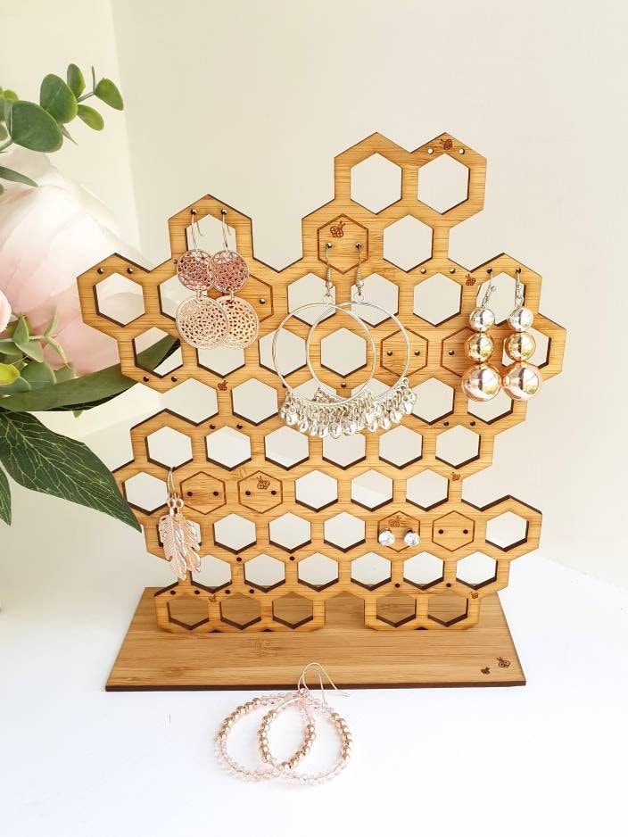 Walnut Wood Honeycomb Earring Organizer Stand – Mymazn