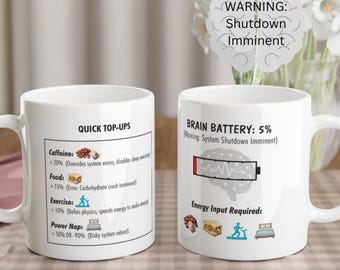Brain Battery Low Status Mug - Custom Name Gift for Coworker - Relatable Coffee Cup - Tech & Gaming Gift
