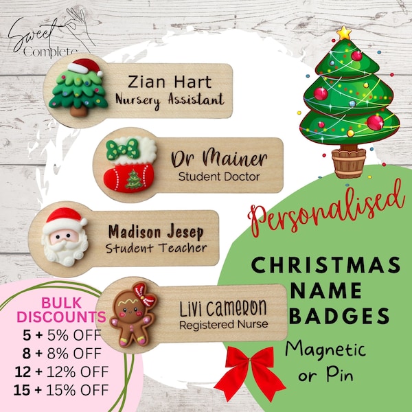 Christmas Work Name Badge - 3D Christmas Name Badge - Bulk Name Badges - Nurse Badge - Teacher Badge - Student Nurse