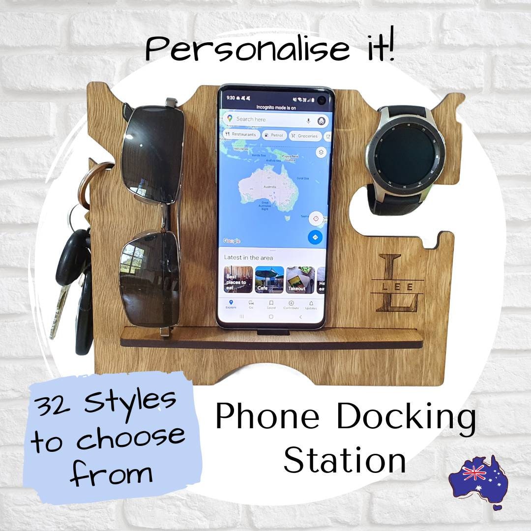 Personalised Wood Docking Station - Men's gift - Woman's gift - Dad's Gift - Father's Day - Phone Stand - Wooden Anniversary - Australia