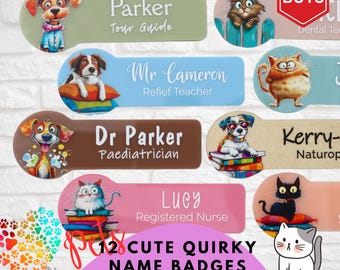 Personalised Funny Dog and Cat Work Name Badge - Dog Name Badge - Cat Work Badge - Nurse Name Badge - Funny Gift