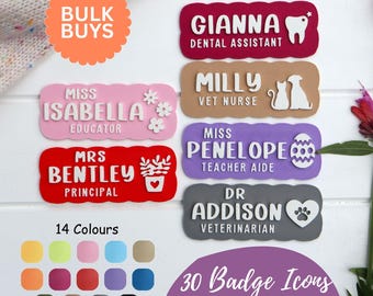 Personalised Icon Name Badge - work symbol - Nurse - Vet - Dentist - Teacher - Midwife - Educator - Doctor - Magnet - Pin
