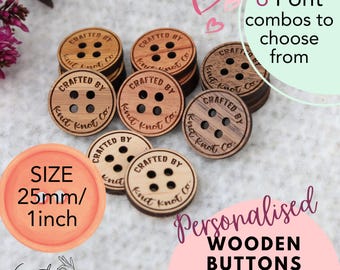 Wooden buttons - 1 inch Product Tags - Custom Craft Labels  - Macrame - Clothing - Knitting - Crochet - Felting