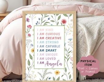 Custom Wildflower Affirmation Wall Art - Personalized Boho Decor, Motivational Floral Name Print for Girls and Teens