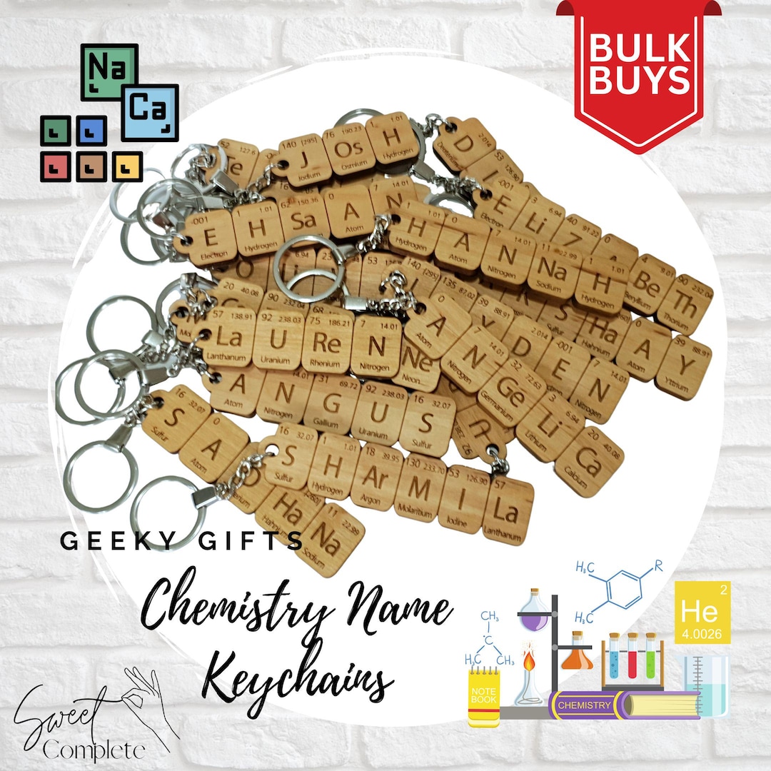 Custom Chemistry Name Keychain - BULK Chemistry Keychain - Periodic ...