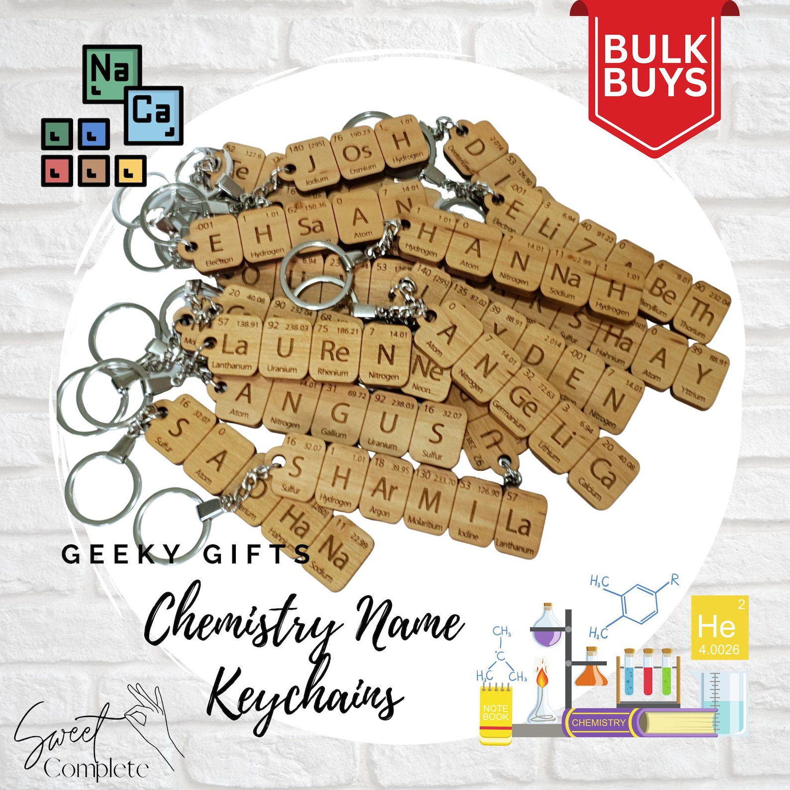 Custom Chemistry Name Keychain - BULK Chemistry Keychain - Periodic ...