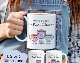 Best Aunt-Tea Personalized Mug - Custom Name Aunt and Niece Nephew Cup Gift