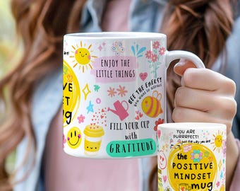 Positive Mindset Mug – Inspirational Dream Big Rainbow Design, 11oz Coffee Cup with Colorful Rim and Handle