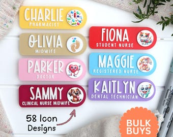 Personalised Name Badge Work Icon 3D - Colour - Nurse - Vet - Dentist - Teacher - Midwife - Educator - Doctor