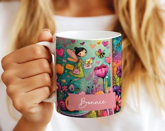 Be a Free Spirit Fairy Mug – Whimsical Colorful Coffee Cup with Hearts & Butterflies, 11oz Ceramic Mug