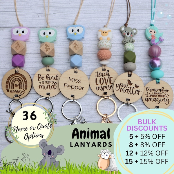 Koala, Owl, Sheep, Mermaid Personalised Lanyard - Koala Lanyard - Owl Lanyard - Teachers Lanyard - Personalised gift