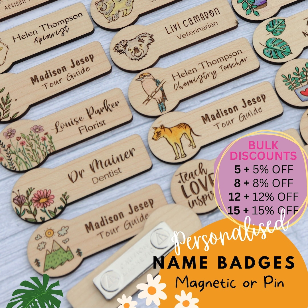 Coloured Wooden Name Badge Custom Name Badge Badge Pin Badge