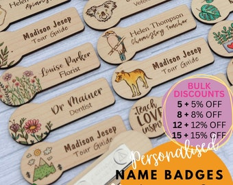 Coloured Wooden Name Badge - Custom Name Badge - Magnetic Badge - Pin Badge - Hand Coloured - Personalised Gift