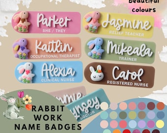 Pretty Rabbit Work Name Badge - Colourful Name Badge - Custom Work Badge - Nurse Name Badge - Personalised Gift